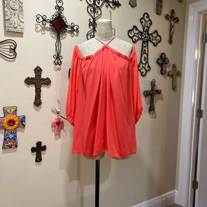 Coral Cold Shoulder Top